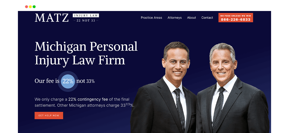 Matz injury law website design