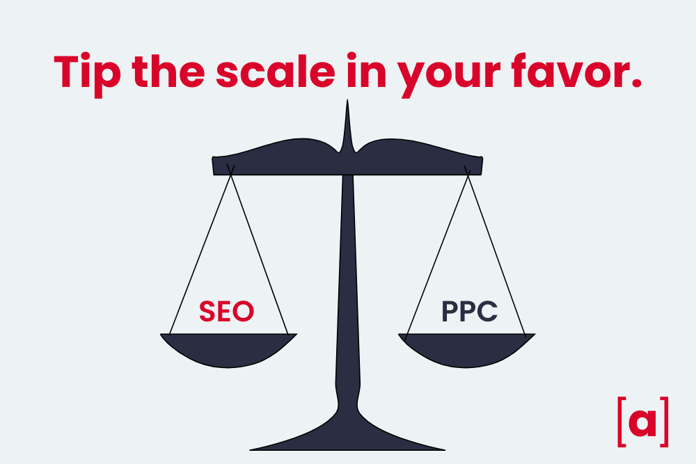 SEO versus PPC scale graphic