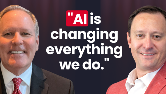 Two men in suits with the quote: AI is changing everything we do.